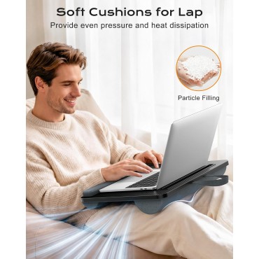 RIWUCT Lap Desk for Laptop up to 15.6", Portable Lap Table Tray with Pillow Cushion & Wrist Rest, Buit-in Tablet/Phone Slot, Tablet/Drawing Board/Laptop Stand for Home Office/Couch/Bed