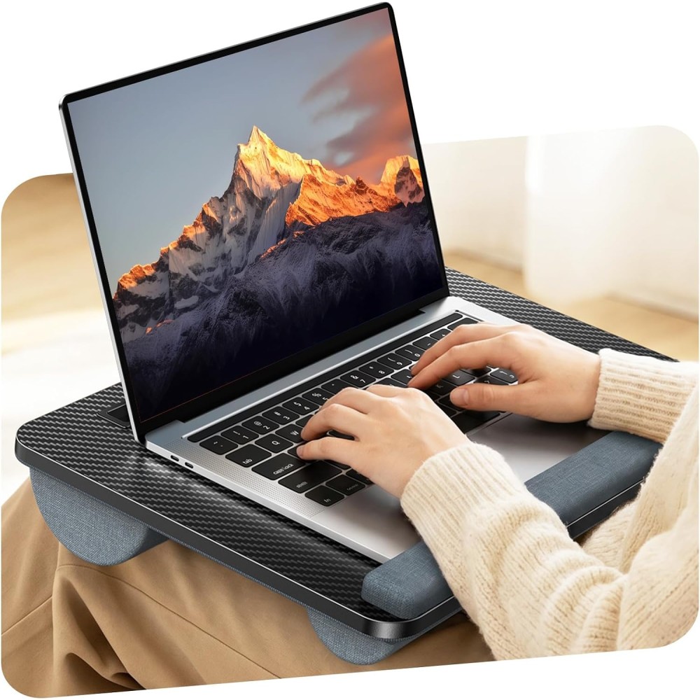 RIWUCT Lap Desk for Laptop up to 15.6", Portable Lap Table Tray with Pillow Cushion & Wrist Rest, Buit-in Tablet/Phone Slot, Tablet/Drawing Board/Laptop Stand for Home Office/Couch/Bed