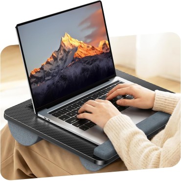 RIWUCT Lap Desk for Laptop up to 15.6", Portable Lap Table Tray with Pillow Cushion & Wrist Rest, Buit-in Tablet/Phone Slot, Tablet/Drawing Board/Laptop Stand for Home Office/Couch/Bed