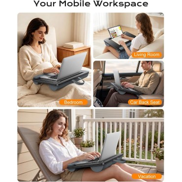 RIWUCT Lap Desk for Laptop up to 15.6", Portable Lap Table Tray with Pillow Cushion & Wrist Rest, Buit-in Tablet/Phone Slot, Tablet/Drawing Board/Laptop Stand for Home Office/Couch/Bed