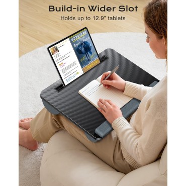 RIWUCT Lap Desk for Laptop up to 15.6", Portable Lap Table Tray with Pillow Cushion & Wrist Rest, Buit-in Tablet/Phone Slot, Tablet/Drawing Board/Laptop Stand for Home Office/Couch/Bed