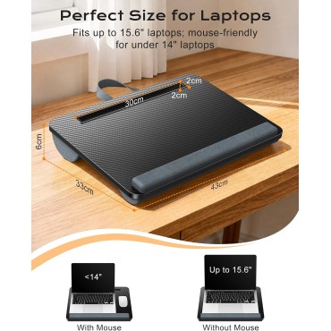RIWUCT Lap Desk for Laptop up to 15.6", Portable Lap Table Tray with Pillow Cushion & Wrist Rest, Buit-in Tablet/Phone Slot, Tablet/Drawing Board/Laptop Stand for Home Office/Couch/Bed