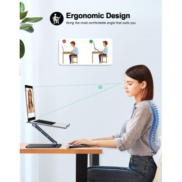 RIWUCT Foldable Laptop Stand, Height Adjustable Ergonomic Computer Stand for Desk, Ventilated Aluminum Portable Laptop Riser Holder Mount Compatible with MacBook Pro Air, All Notebooks 10-16" (Black)
