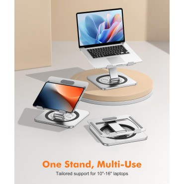 RIWUCT Laptop Stand for Desk with 360° Swivel Base, Adjustable Laptop Riser Holder, Ergonomic Foldable Computer Notebook Stand for Team Work, Compatible with MacBook Air Pro, Dell XPS, HP (10-16")