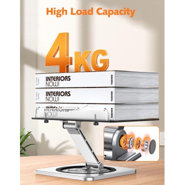 RIWUCT Aluminium Exterior Book Stand for Reading, Book Holder with 360° Swivel Base & Elastic Page Clips, Adjustable Cookbook Stand for Kitchen Counter, Recipe/Textbook/Music Scores Stand for Desk