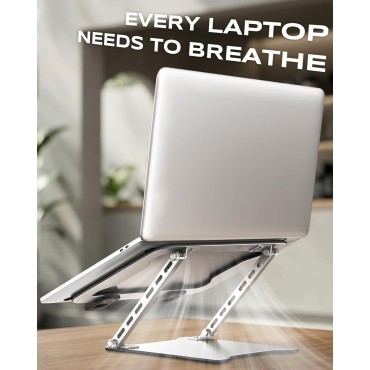 RIWUCT Ultra-Slim Portable Laptop Stand for Desk, Height Adjustable & Dual-Bar Support Laptop Riser Holder, Ventilated Computer Notebook Stand Mount, Compatible with MacBook/Dell/HP(10-15.6")