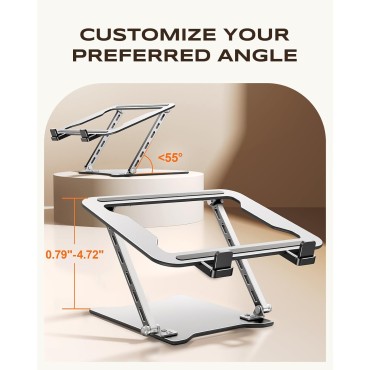 RIWUCT Ultra-Slim Portable Laptop Stand for Desk, Height Adjustable & Dual-Bar Support Laptop Riser Holder, Ventilated Computer Notebook Stand Mount, Compatible with MacBook/Dell/HP(10-15.6")