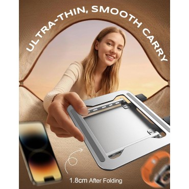 RIWUCT Ultra-Slim Portable Laptop Stand for Desk, Height Adjustable & Dual-Bar Support Laptop Riser Holder, Ventilated Computer Notebook Stand Mount, Compatible with MacBook/Dell/HP(10-15.6")