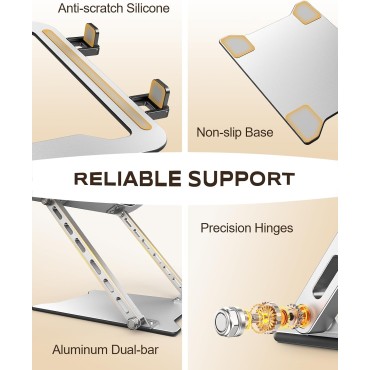 RIWUCT Ultra-Slim Portable Laptop Stand for Desk, Height Adjustable & Dual-Bar Support Laptop Riser Holder, Ventilated Computer Notebook Stand Mount, Compatible with MacBook/Dell/HP(10-15.6")