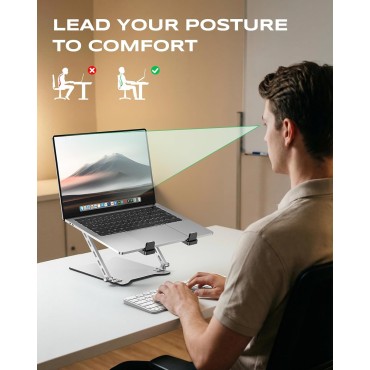 RIWUCT Ultra-Slim Portable Laptop Stand for Desk, Height Adjustable & Dual-Bar Support Laptop Riser Holder, Ventilated Computer Notebook Stand Mount, Compatible with MacBook/Dell/HP(10-15.6")