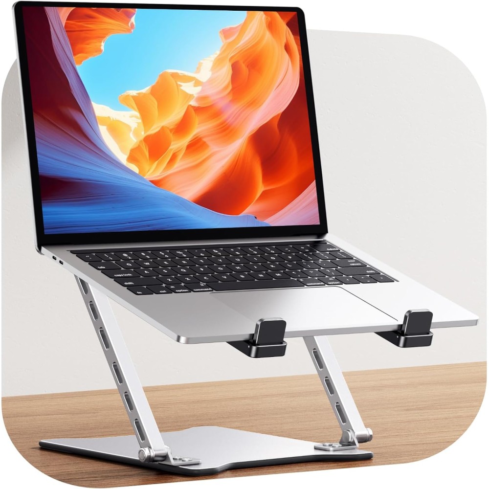 RIWUCT Ultra-Slim Portable Laptop Stand for Desk, Height Adjustable & Dual-Bar Support Laptop Riser Holder, Ventilated Computer Notebook Stand Mount, Compatible with MacBook/Dell/HP(10-15.6")