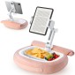 RIWUCT Tablet Pillow Stand for Bed, [Adjustable & Stable] Kindle Holder for 5-12.9" Phone/iPad/Tablet/E-Reader with 360° Rotating Clip & Snack Bowl, Ideal for Hands-Free Reading on Bed/Sofa, Pink