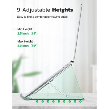 RIWUCT Laptop Stand for Desk, 9 Angles Adjustable Ergonomic Computer Stand with Detachable Phone Holder, Aluminum Cooling Portable Laptop Riser Holder Compatible with MacBook Pro Air Up to 15.6''