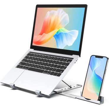 RIWUCT Laptop Stand for Desk, 9 Angles Adjustable Ergonomic Computer Stand with Detachable Phone Holder, Aluminum Cooling Portable Laptop Riser Holder Compatible with MacBook Pro Air Up to 15.6''